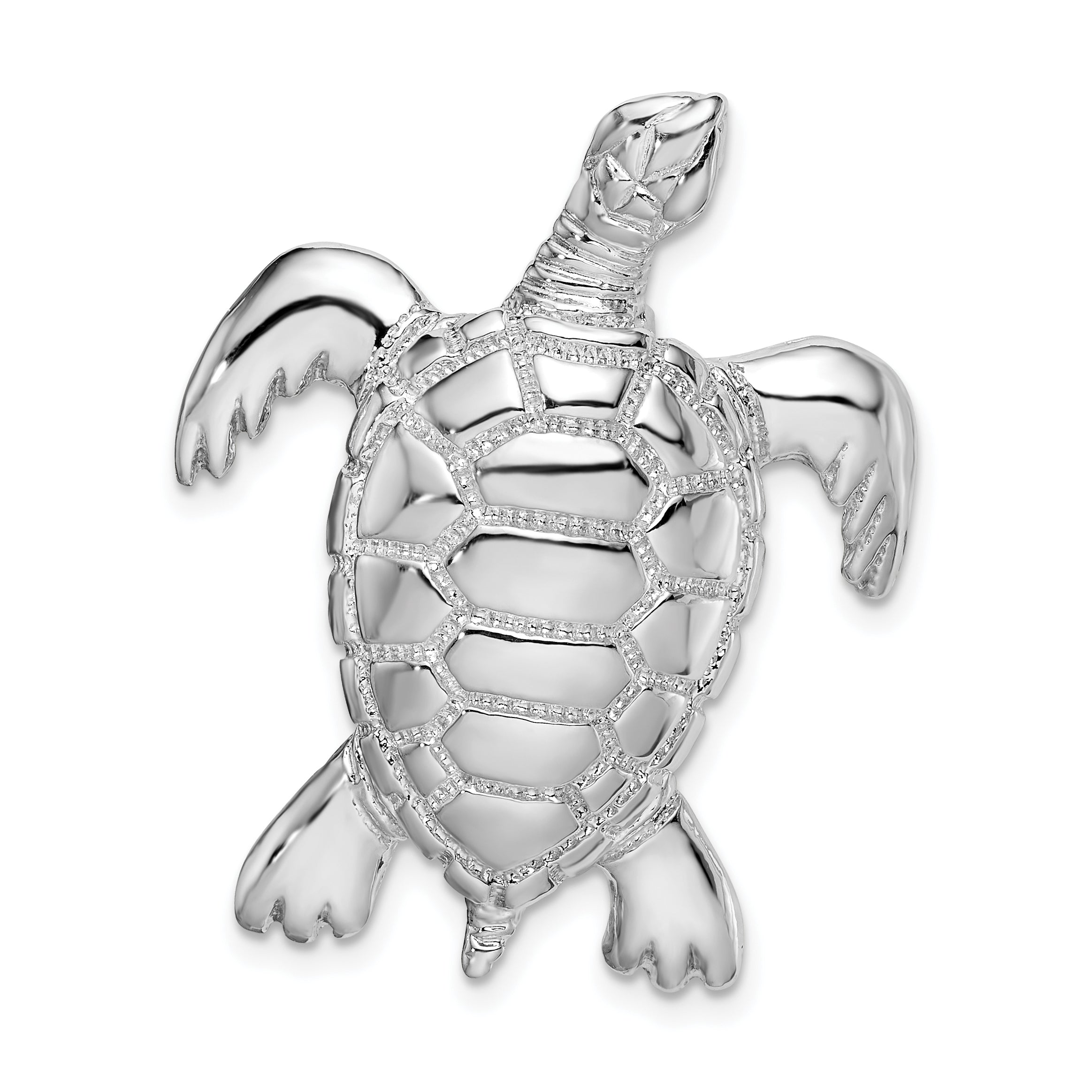 De-Ani Sterling Silver Rhodium-Plated Polished Sea Turtle Slide