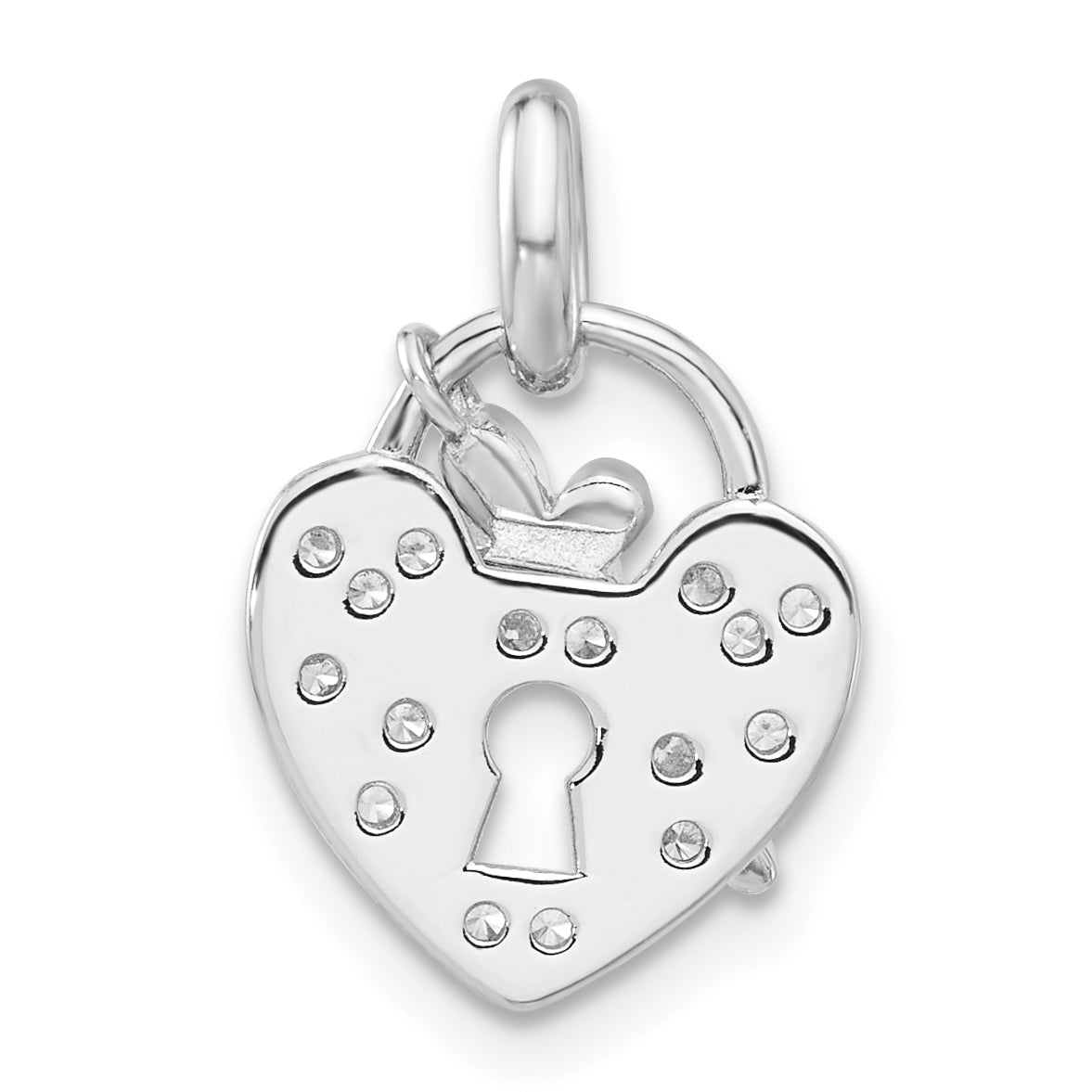 Sterling Silver Rhodium-plated CZ Key and Heart Pendant