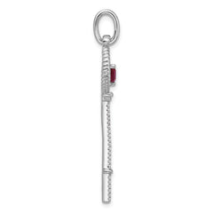 Sterling Silver Rhodium-plated Key with Pink CZ Pendant