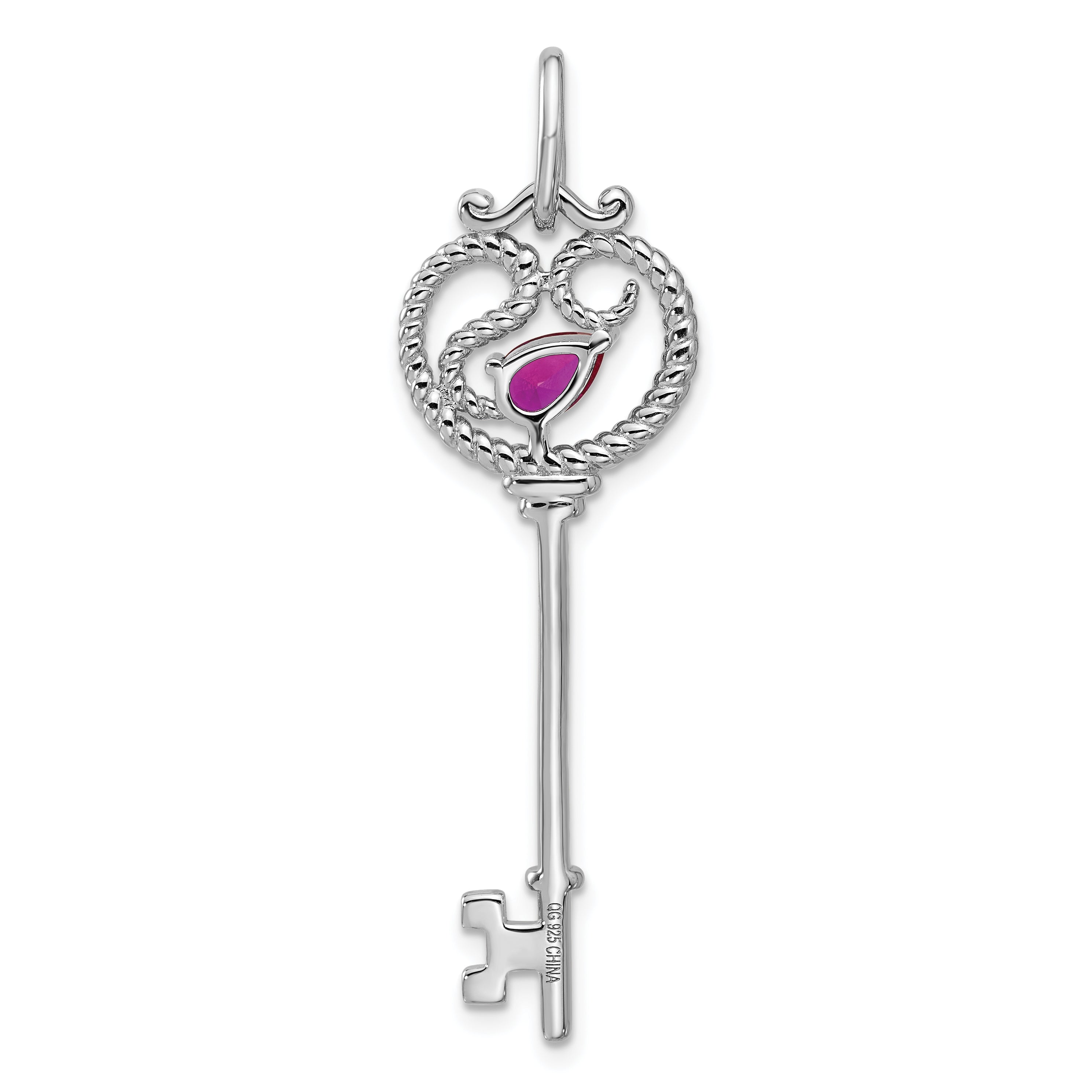 Sterling Silver Rhodium-plated Key with Pink CZ Pendant