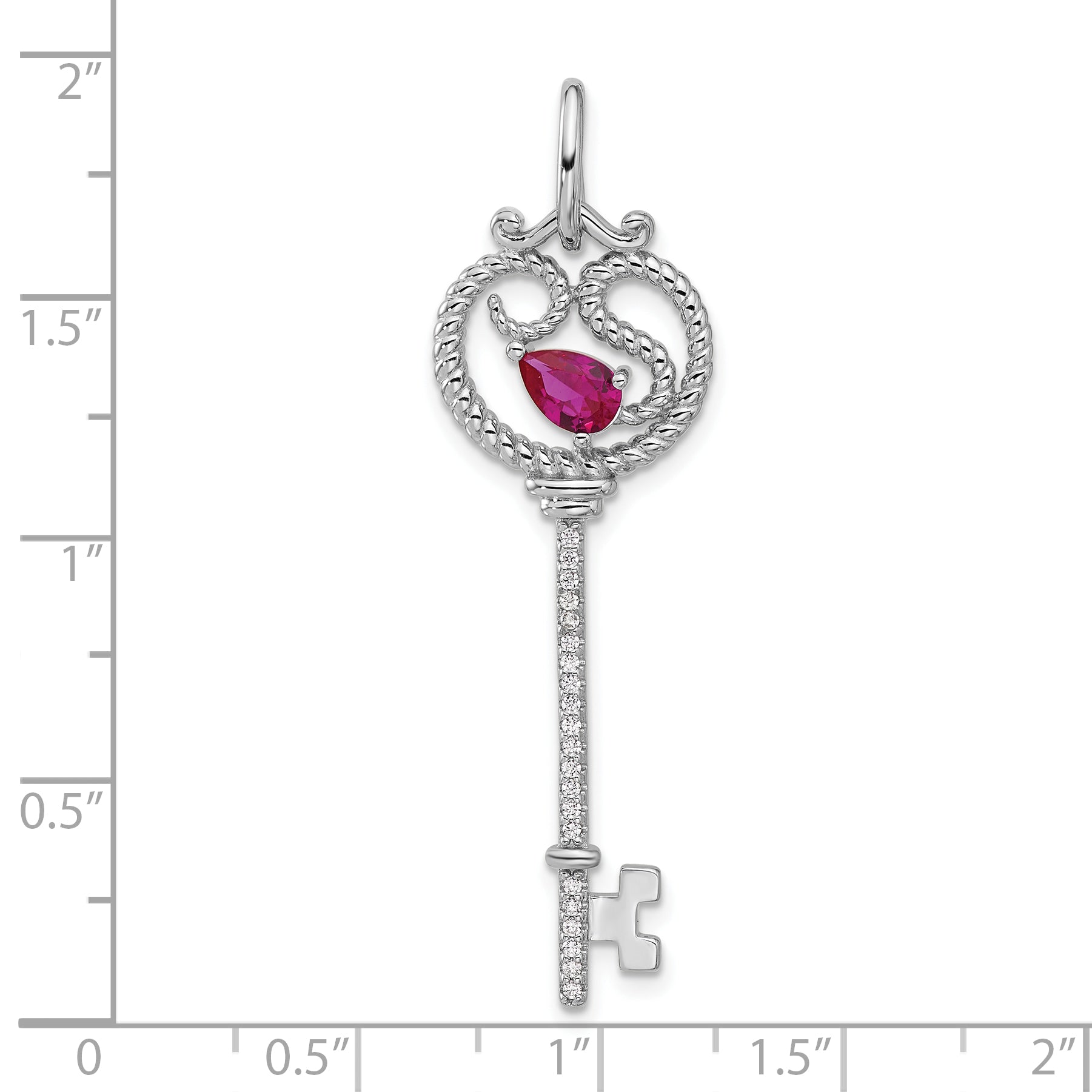 Sterling Silver Rhodium-plated Key with Pink CZ Pendant