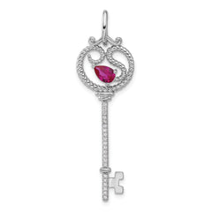 Sterling Silver Rhodium-plated Key with Pink CZ Pendant