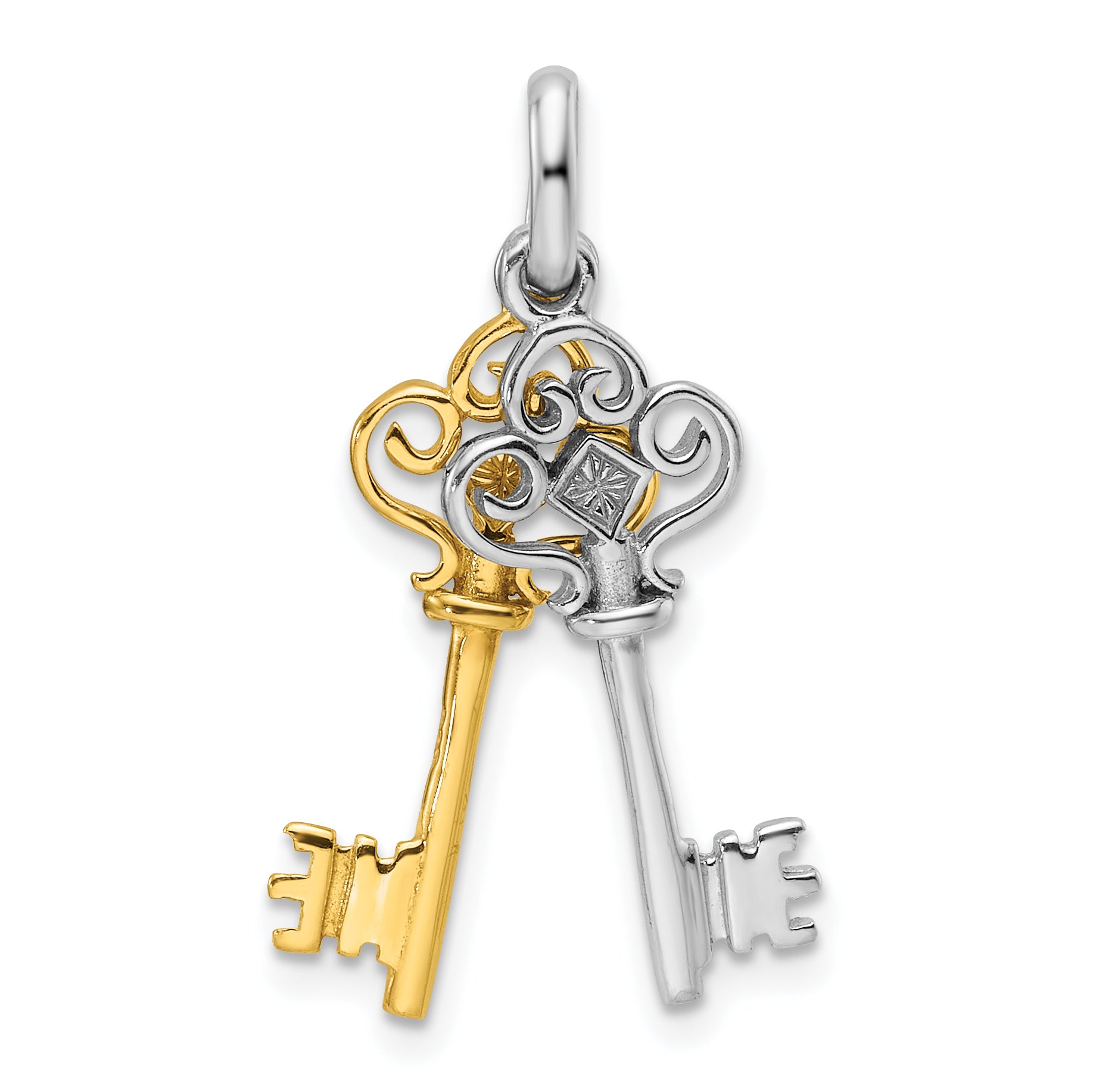 Sterling Silver Rhodium and Gold-tone 2 Piece Dangle Key Pendant