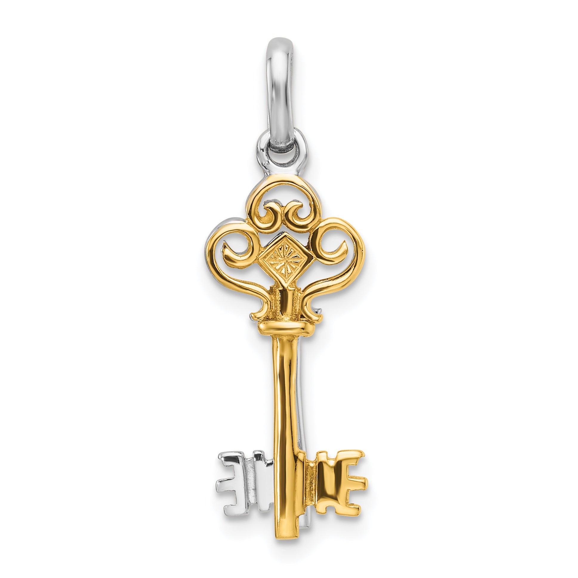 Sterling Silver Rhodium and Gold-tone 2 Piece Dangle Key Pendant