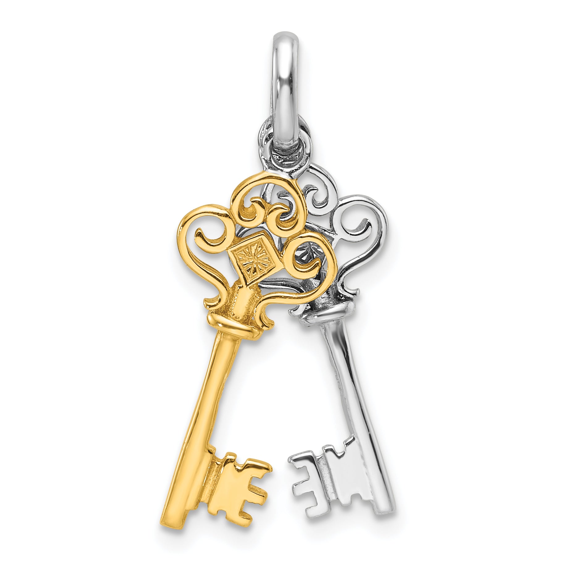 Sterling Silver Rhodium and Gold-tone 2 Piece Dangle Key Pendant