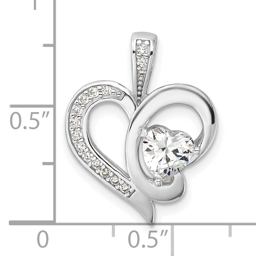 Sterling Silver Rhodium-plated CZ Heart Pendant