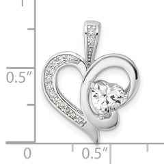 Sterling Silver Rhodium-plated CZ Heart Pendant