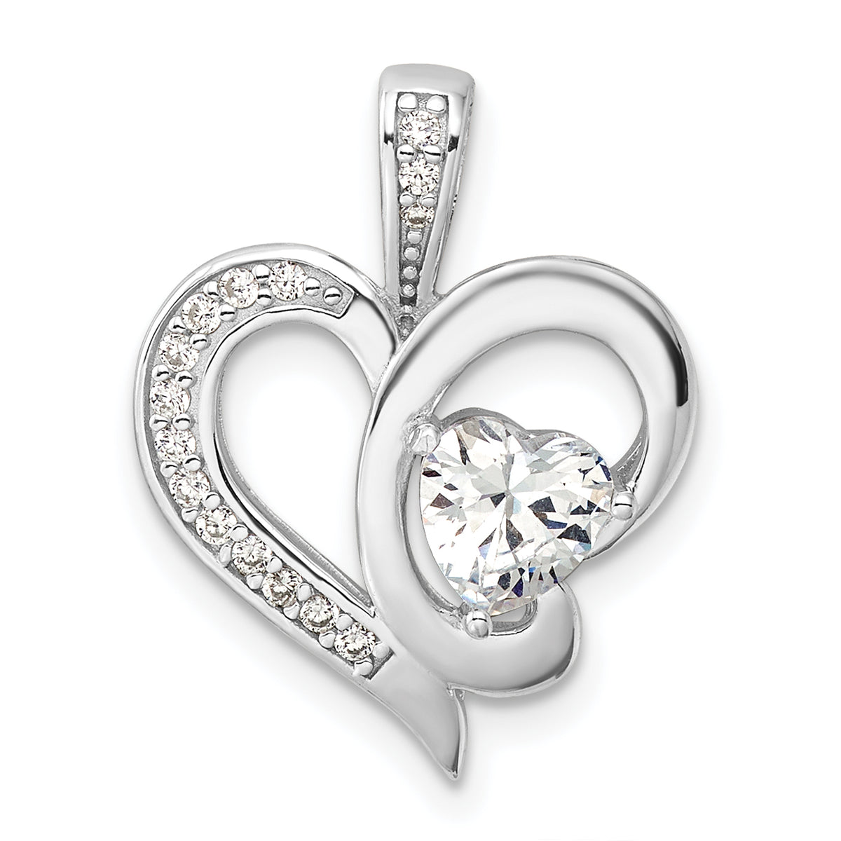 Sterling Silver Rhodium-plated CZ Heart Pendant