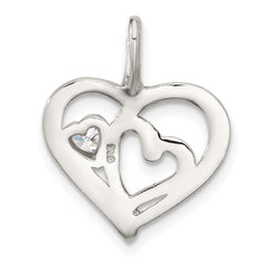 Sterling Silver E-Coat and Rose-tone CZ Hearts Pendant