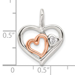 Sterling Silver E-Coat and Rose-tone CZ Hearts Pendant