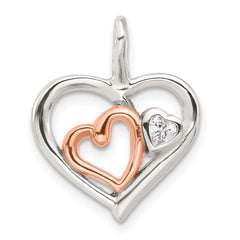 Sterling Silver E-Coat and Rose-tone CZ Hearts Pendant