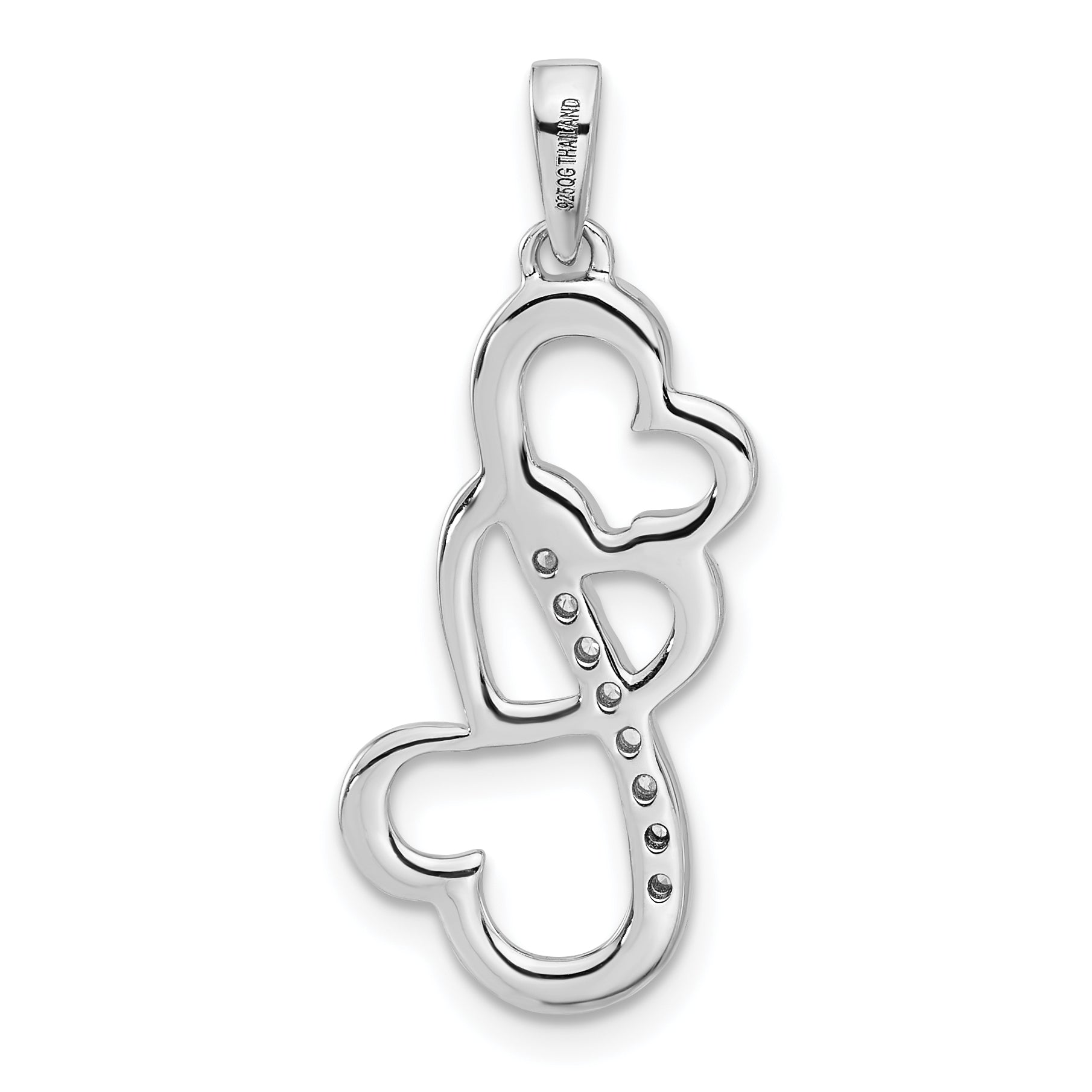 Sterling Silver Rhodium-plated Polished CZ Open Triple Heart Pendant