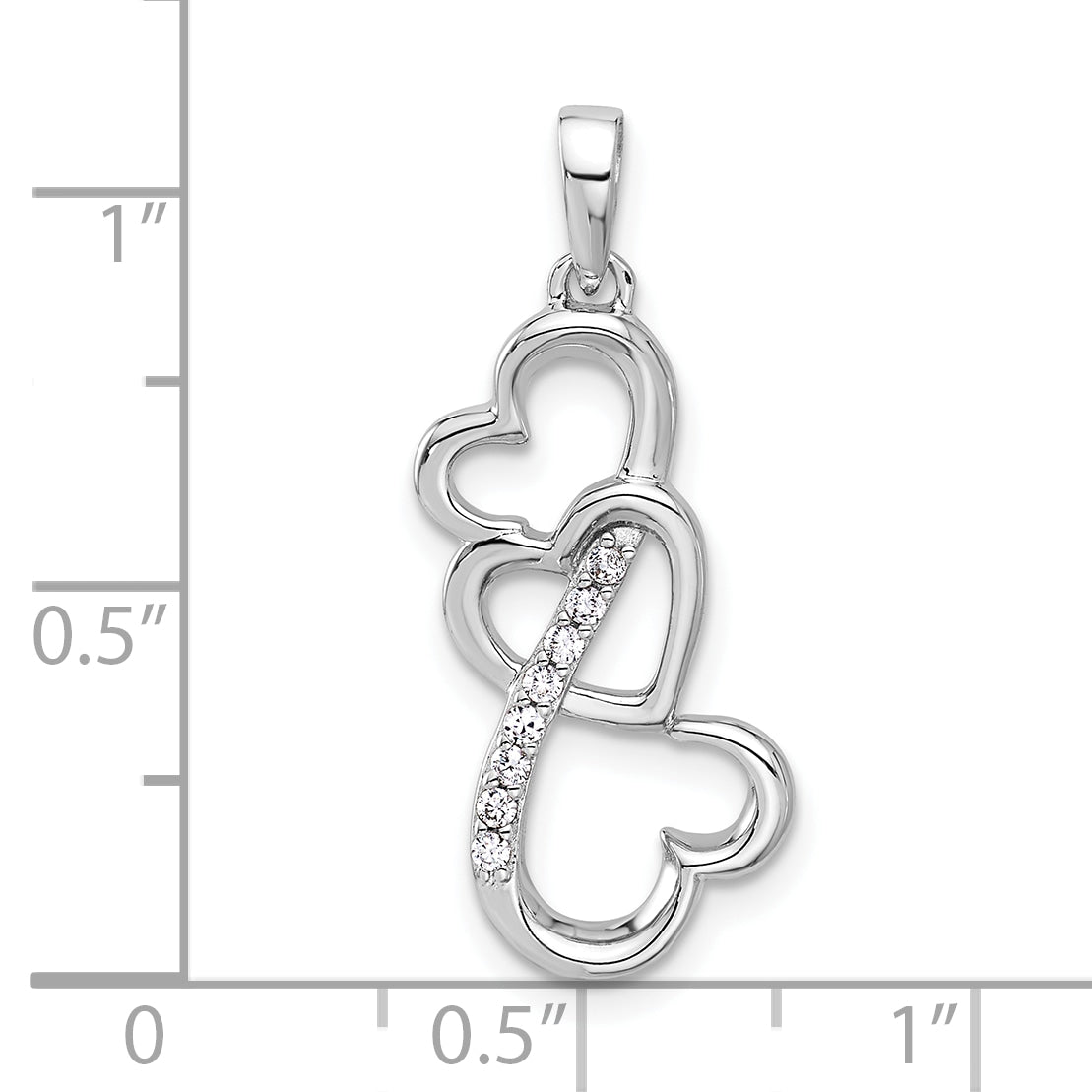 Sterling Silver Rhodium-plated Polished CZ Open Triple Heart Pendant