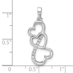 Sterling Silver Rhodium-plated Polished CZ Open Triple Heart Pendant