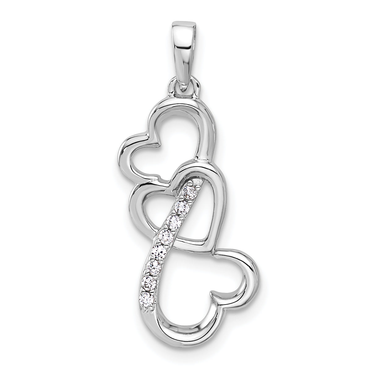 Sterling Silver Rhodium-plated Polished CZ Open Triple Heart Pendant