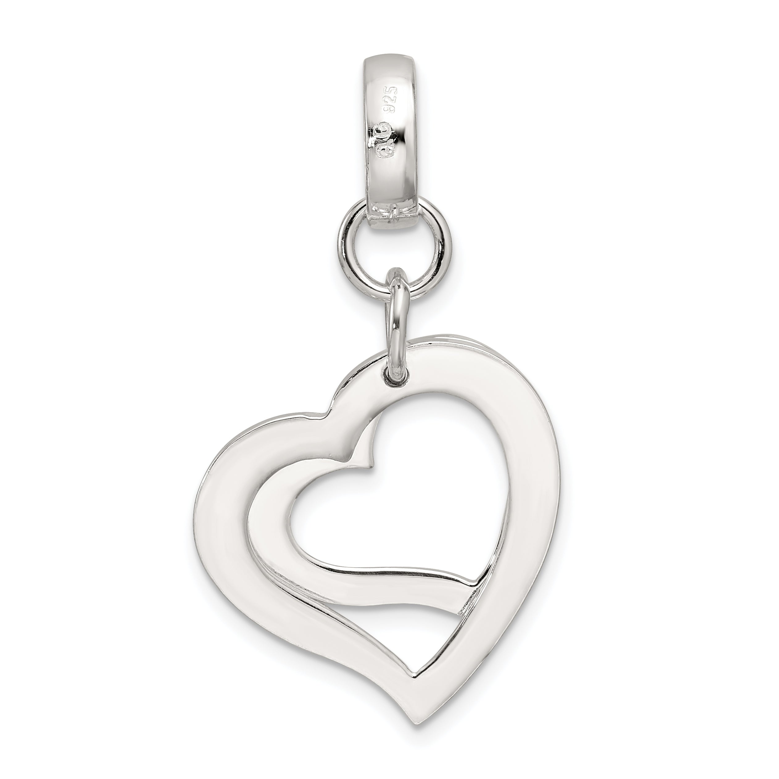 Sterling Silver Polished Two Piece Open Heart Pendant