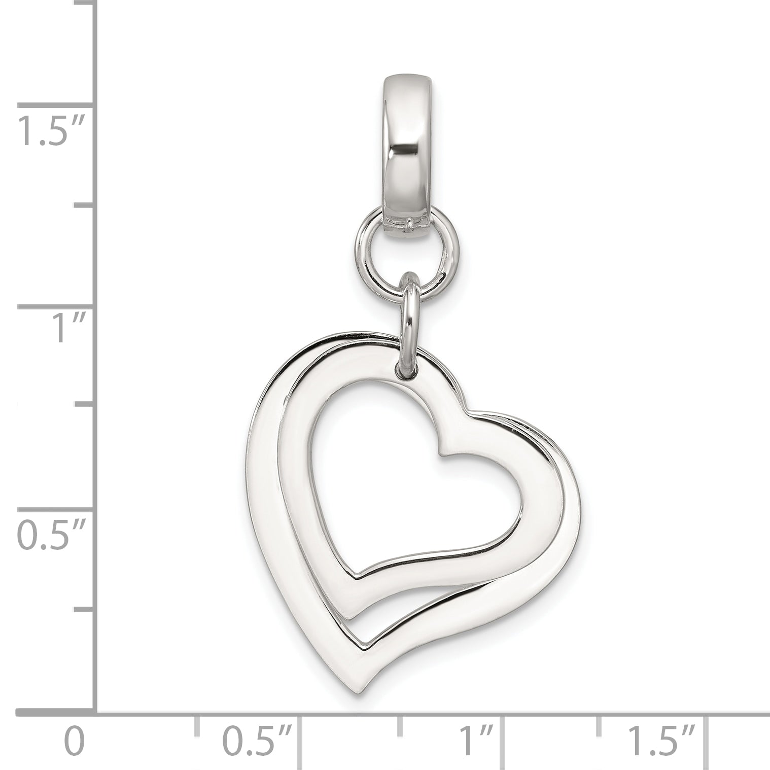 Sterling Silver Polished Two Piece Open Heart Pendant