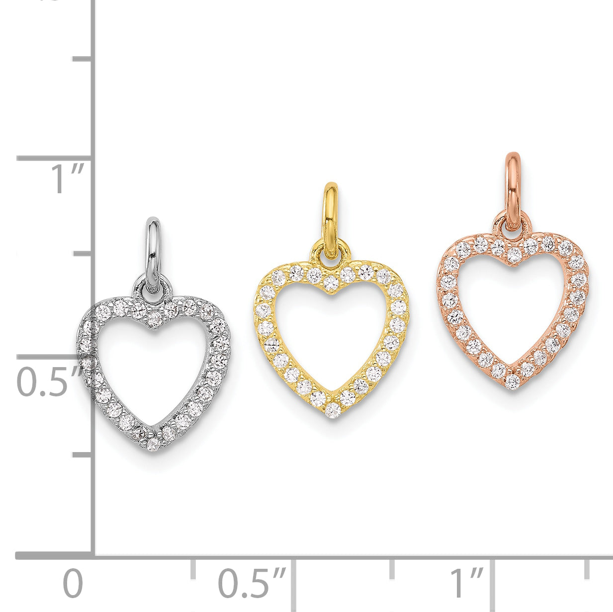 Sterling Silver Rhodium-plated Gold and Rose-tone CZ 3 Hearts Pendant