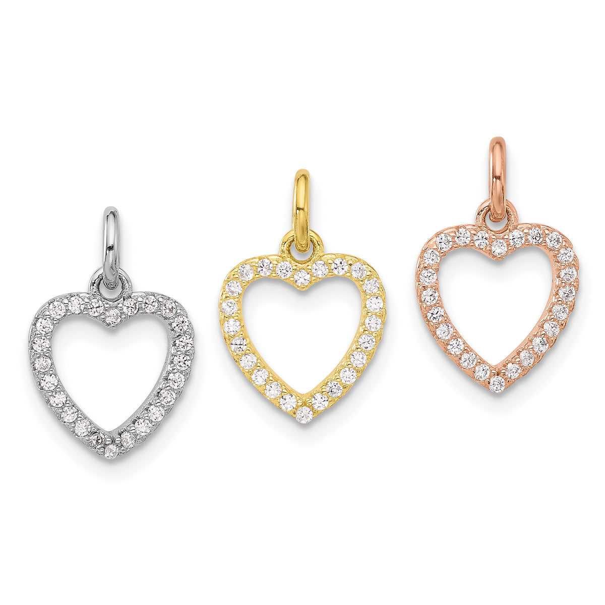 Sterling Silver Rhodium-plated Gold and Rose-tone CZ 3 Hearts Pendant