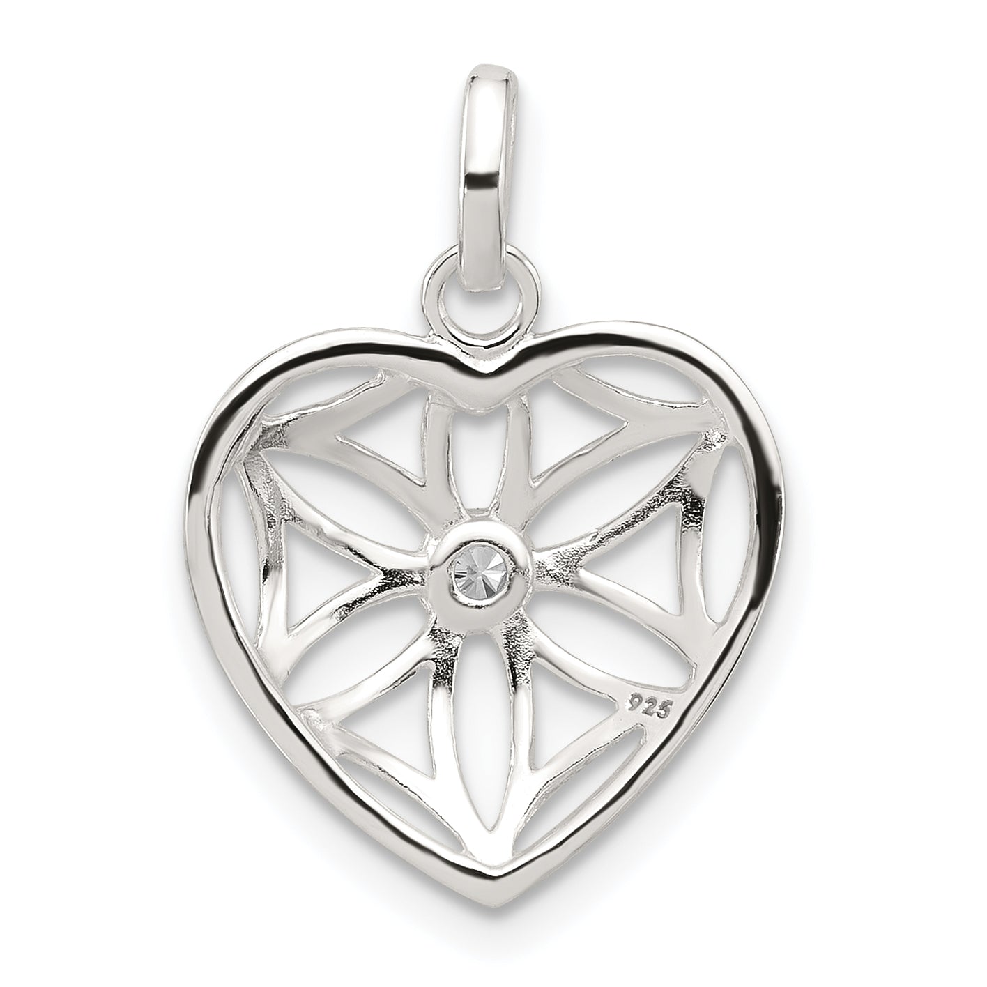 Sterling Silver E-coated CZ Cut Out Heart Pendant