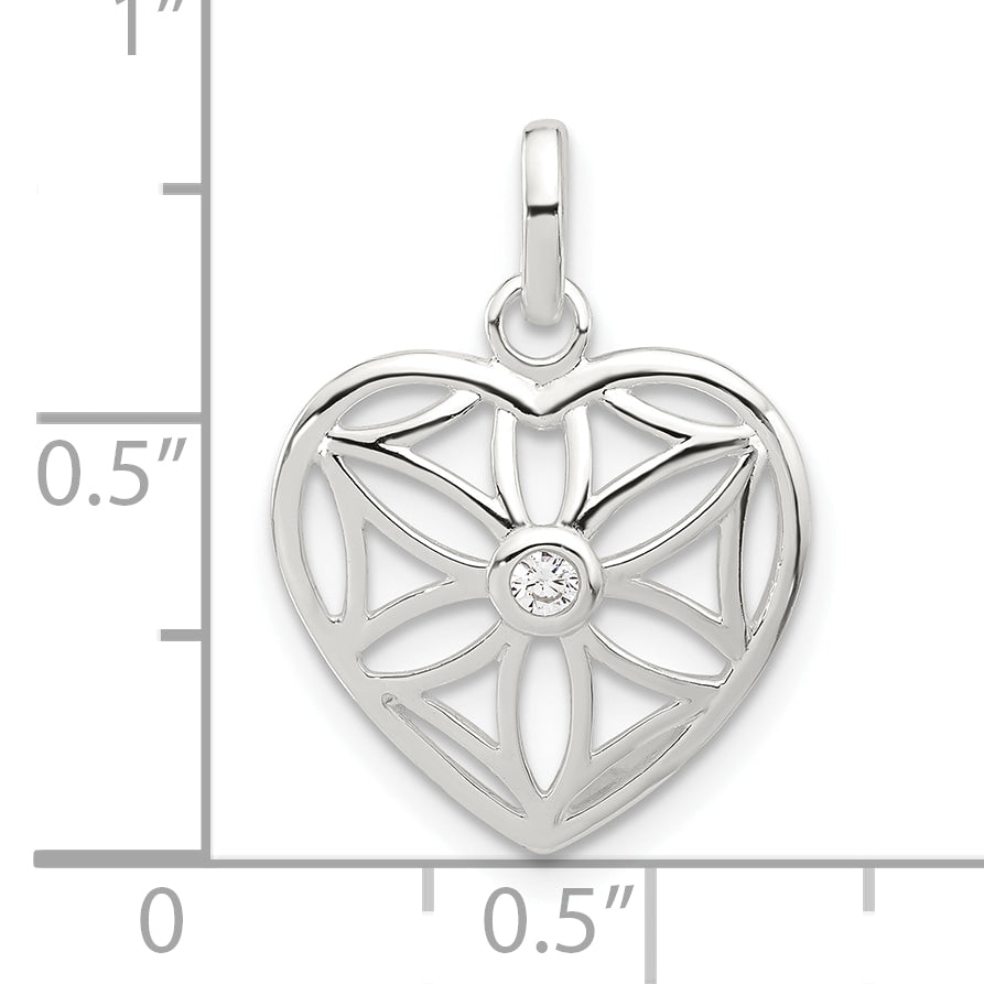 Sterling Silver E-coated CZ Cut Out Heart Pendant