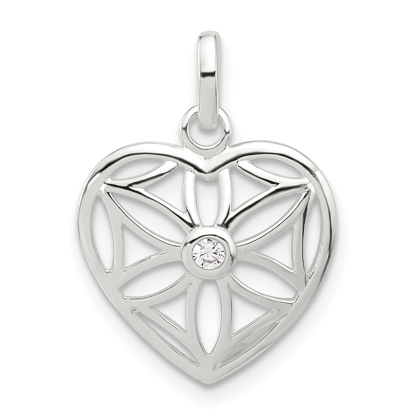 Sterling Silver E-coated CZ Cut Out Heart Pendant