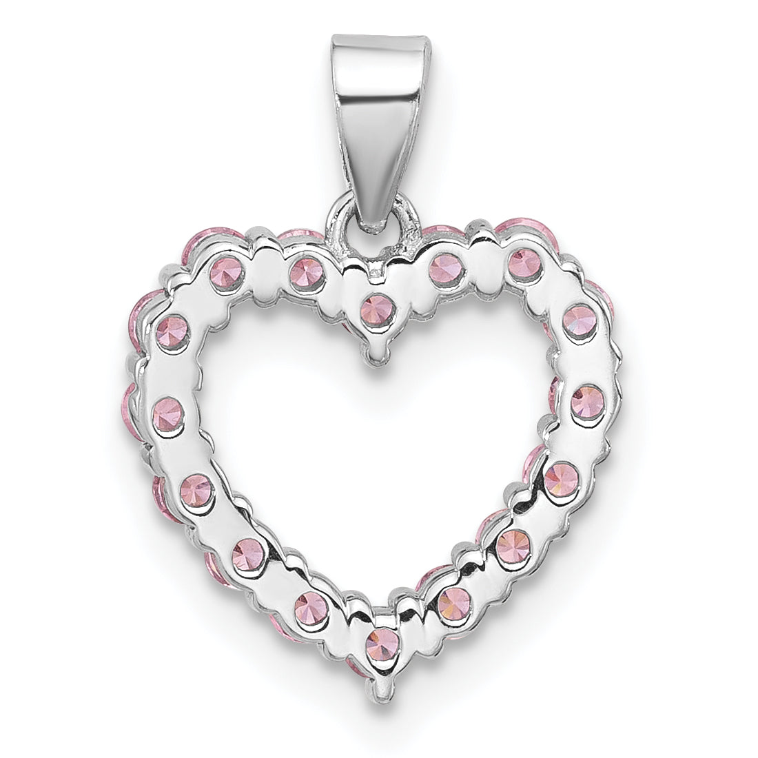 Sterling Silver Rhodium-plated Pink CZ Heart Pendant