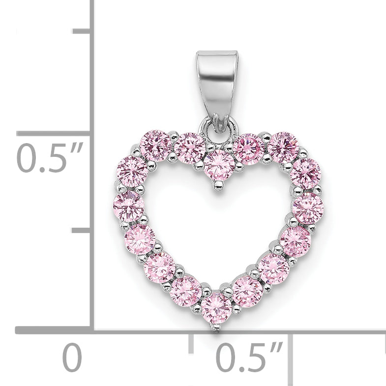 Sterling Silver Rhodium-plated Pink CZ Heart Pendant