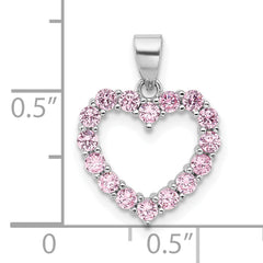 Sterling Silver Rhodium-plated Pink CZ Heart Pendant