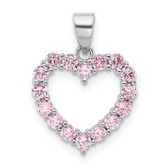 Sterling Silver Rhodium-plated Pink CZ Heart Pendant