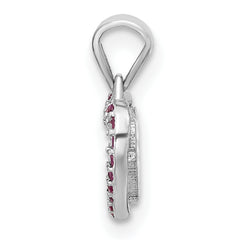 Sterling Silver Rhodium-plated Clear and Pink CZ  Heart Pendant