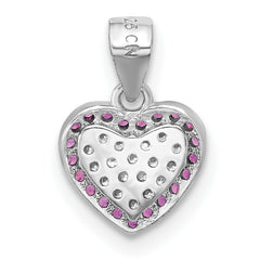 Sterling Silver Rhodium-plated Clear and Pink CZ  Heart Pendant