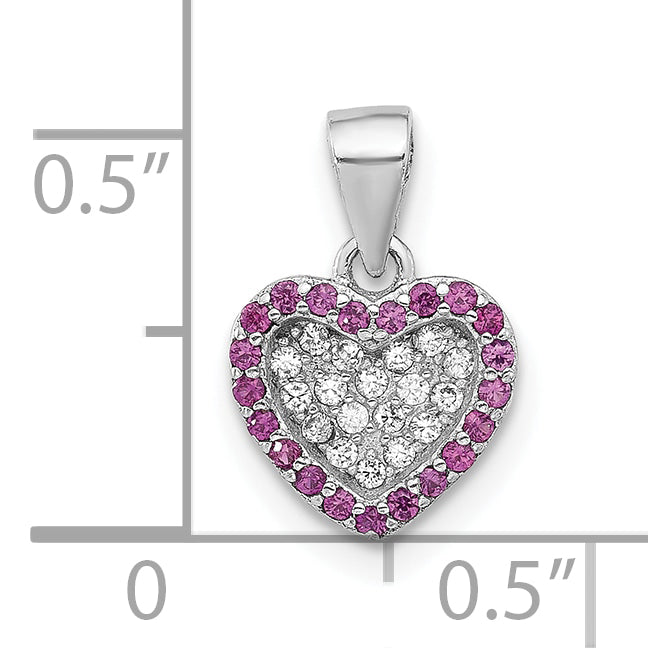 Sterling Silver Rhodium-plated Clear and Pink CZ  Heart Pendant