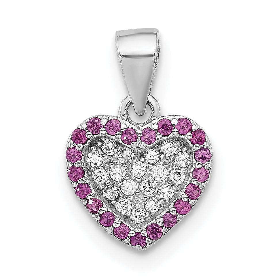 Sterling Silver Rhodium-plated Clear and Pink CZ  Heart Pendant