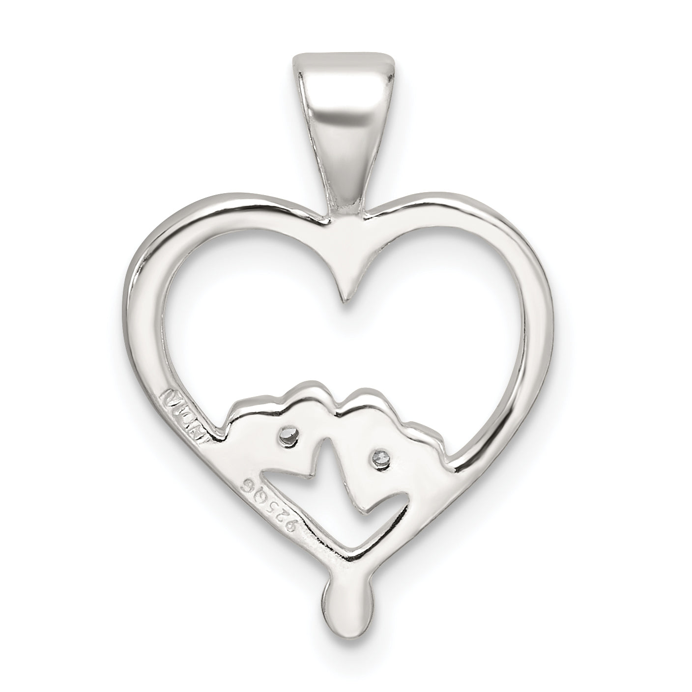 Sterling Silver Polished CZ Open Heart Pendant