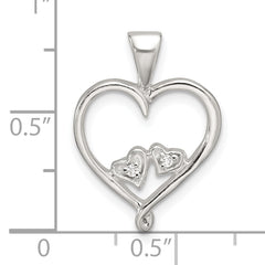 Sterling Silver Polished CZ Open Heart Pendant