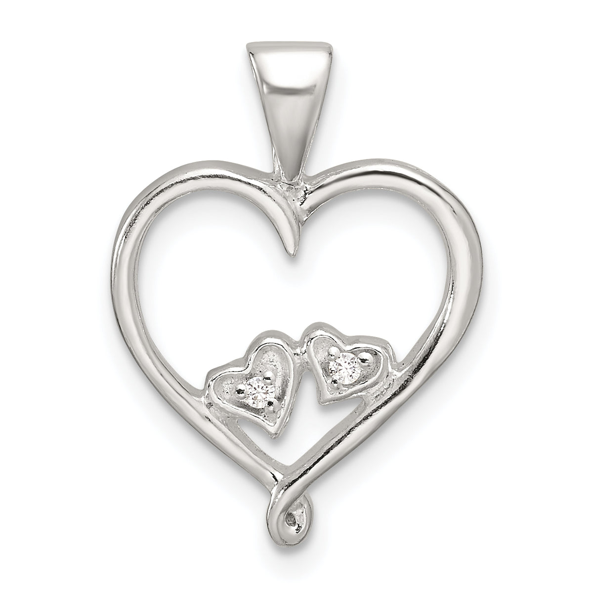 Sterling Silver Polished CZ Open Heart Pendant