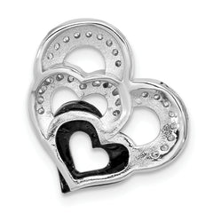 Sterling Silver Rh-plated Polished Black Resin and CZ Heart Chain Slide