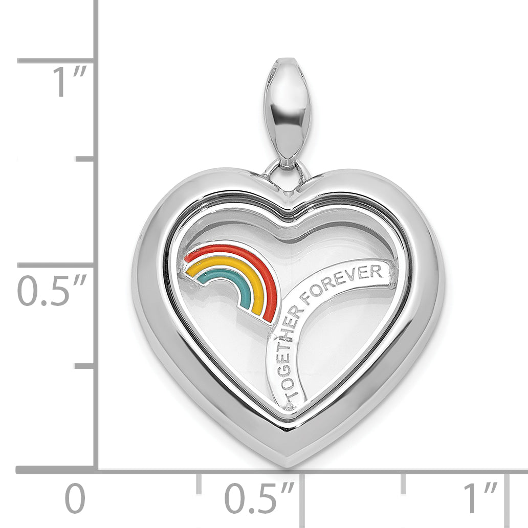 SS Rhod-pltd Glass and Enamel Together Forever Rainbow Heart Pendant