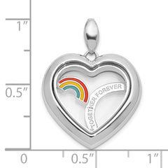 SS Rhod-pltd Glass and Enamel Together Forever Rainbow Heart Pendant