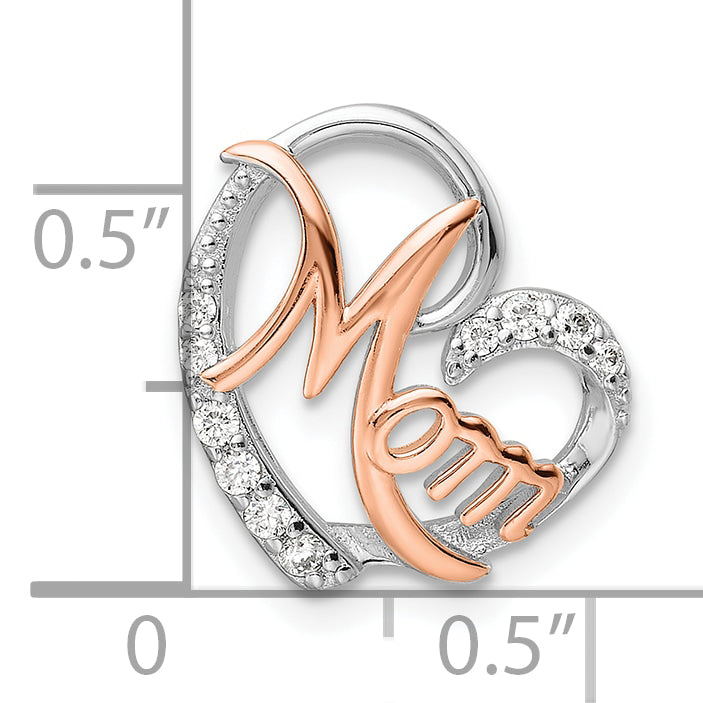 Sterling Silver Rose Gold-plated/Rhodium-plated CZ Mom Heart Chain Slide