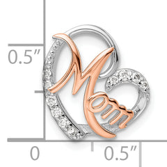 Sterling Silver Rose Gold-plated/Rhodium-plated CZ Mom Heart Chain Slide