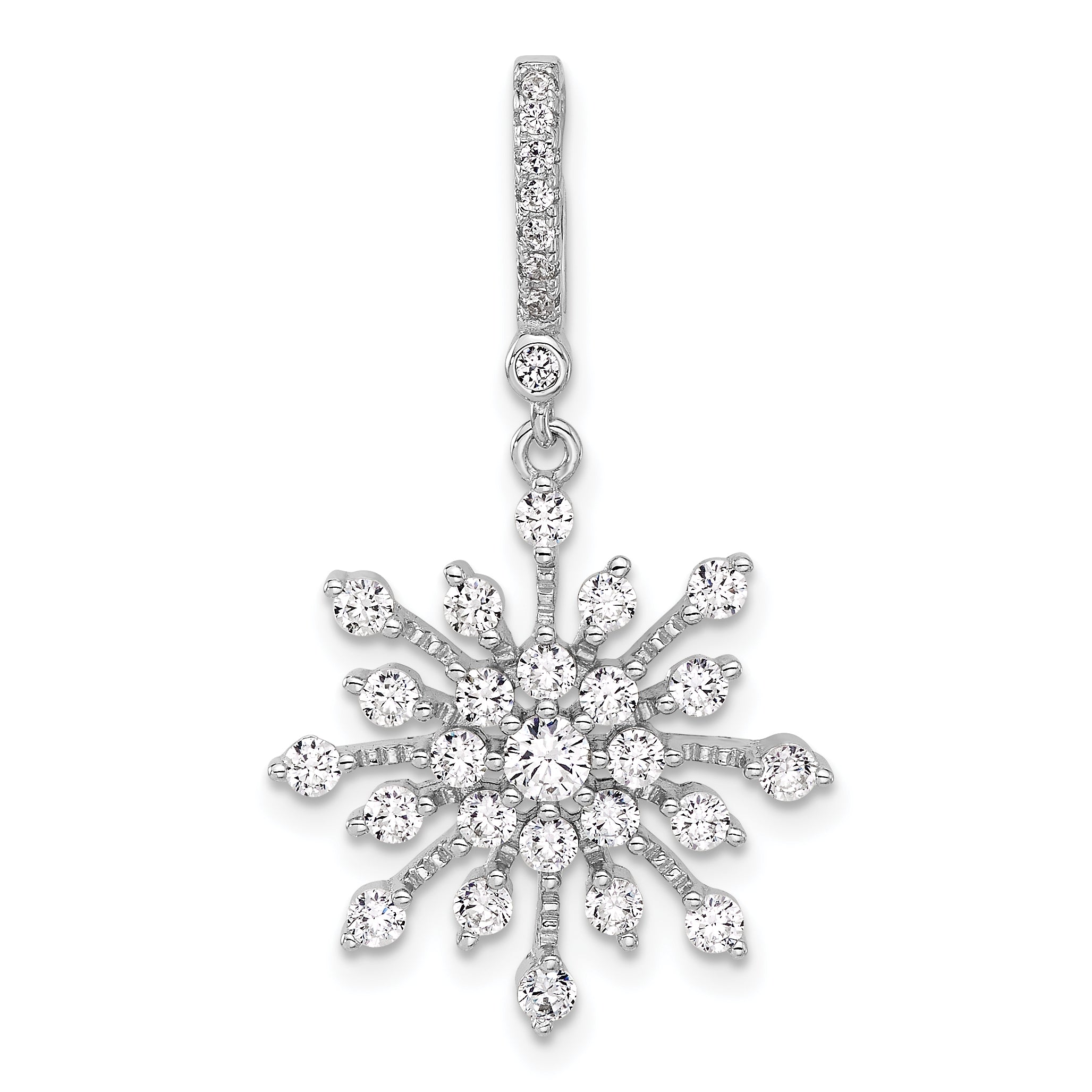 Sterling Silver Rhodium-plated CZ Snowflake Pendant