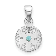 Sterling Silver Rhodium-plated Aqua CZ Snowflake Pendant