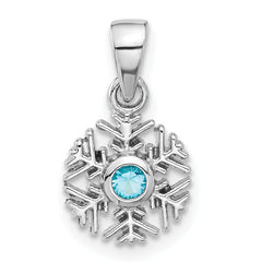 Sterling Silver Rhodium-plated Aqua CZ Snowflake Pendant