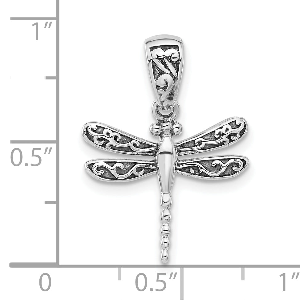 Sterling Silver Rhodium-plated Oxidized Dragonfly Pendant