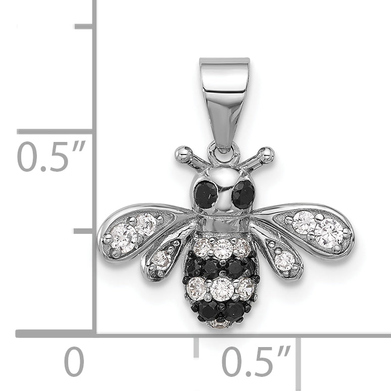 Sterling Silver Rhodium and Black Rhodium-plated  Bee CZ Pendant