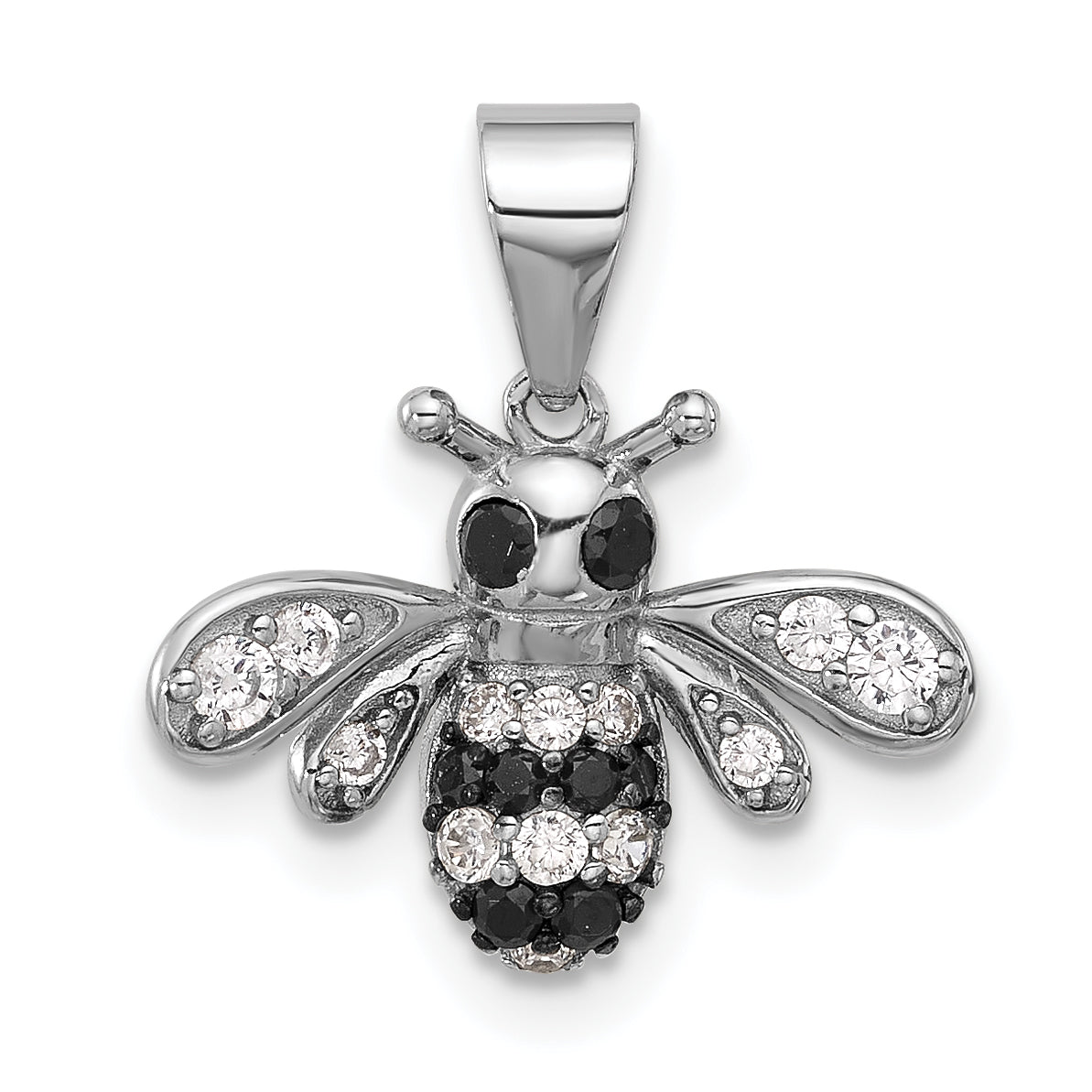 Sterling Silver Rhodium and Black Rhodium-plated  Bee CZ Pendant