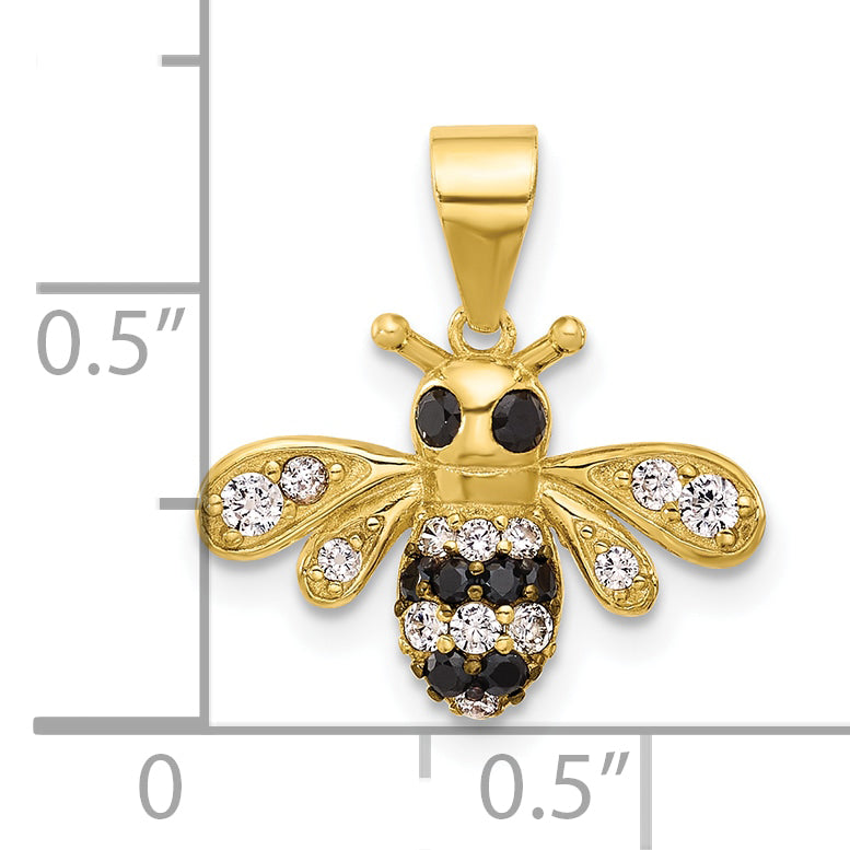 Sterling Silver Gold-tone Black Rhodium-plated Bee with CZ Pendant