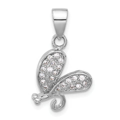 Sterling Silver Rhodium-plated CZ Dragonfly Pendant